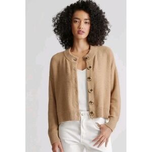 Quince Women 100% Organic Cotton Cropped Cardigan Heather Brown Sleeved Top M